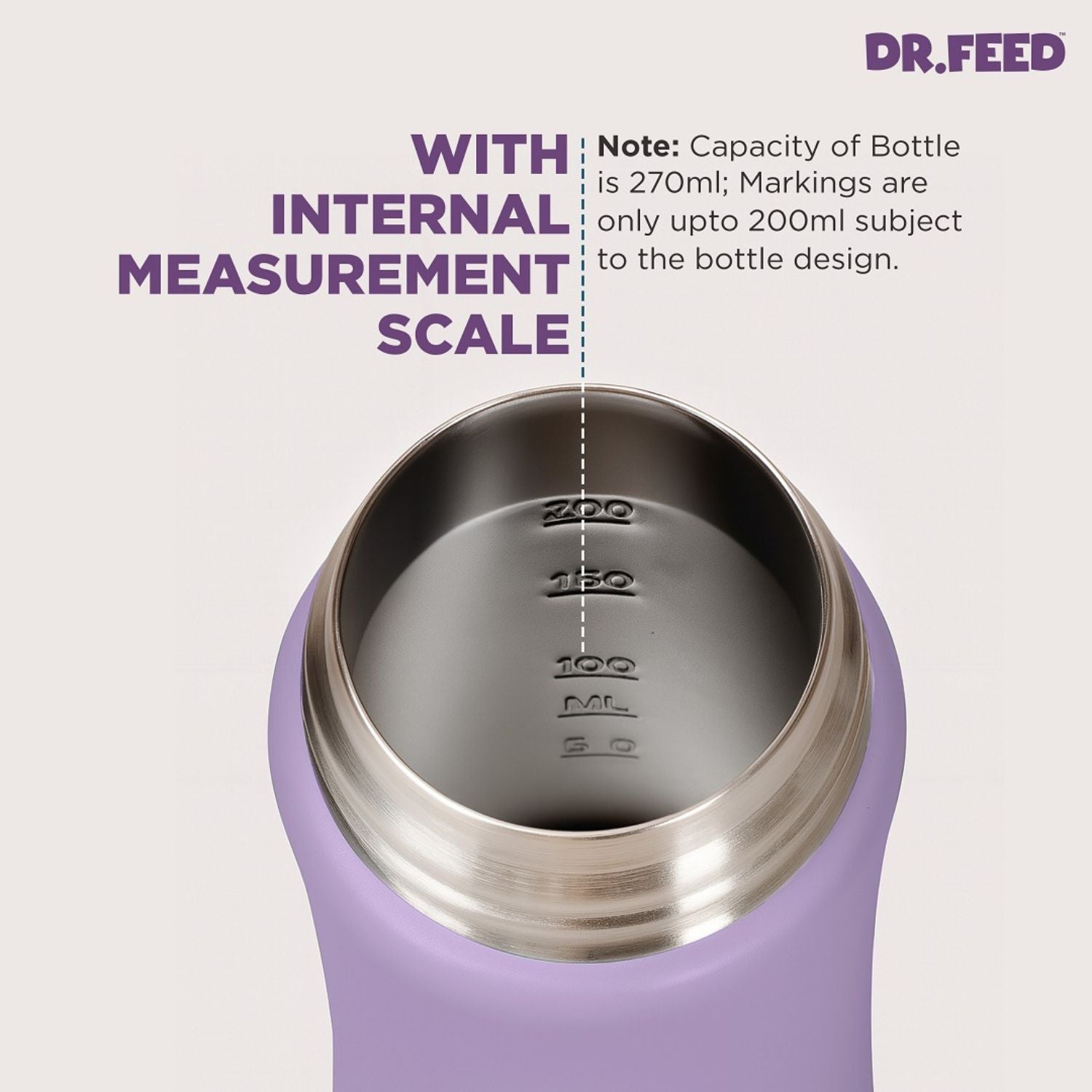ADORE DR.FEED Majestique Insulated Stainless Steel Feeding Bottle (270 ml, Purple) | Double Wall 304 SS | Anti-Colic Silicone Teat | Keeps Milk Warm & Cold Longer