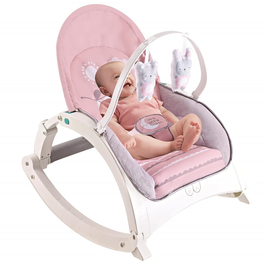Smile Baby 2-in-1 Multipurpose Baby Rocker & Bouncer | Cushioned Seat, Calming Vibrations, Soothing Music, Detachable Toy Bar | Feeding & Relaxing Chair for Newborns & Infants (Pink)