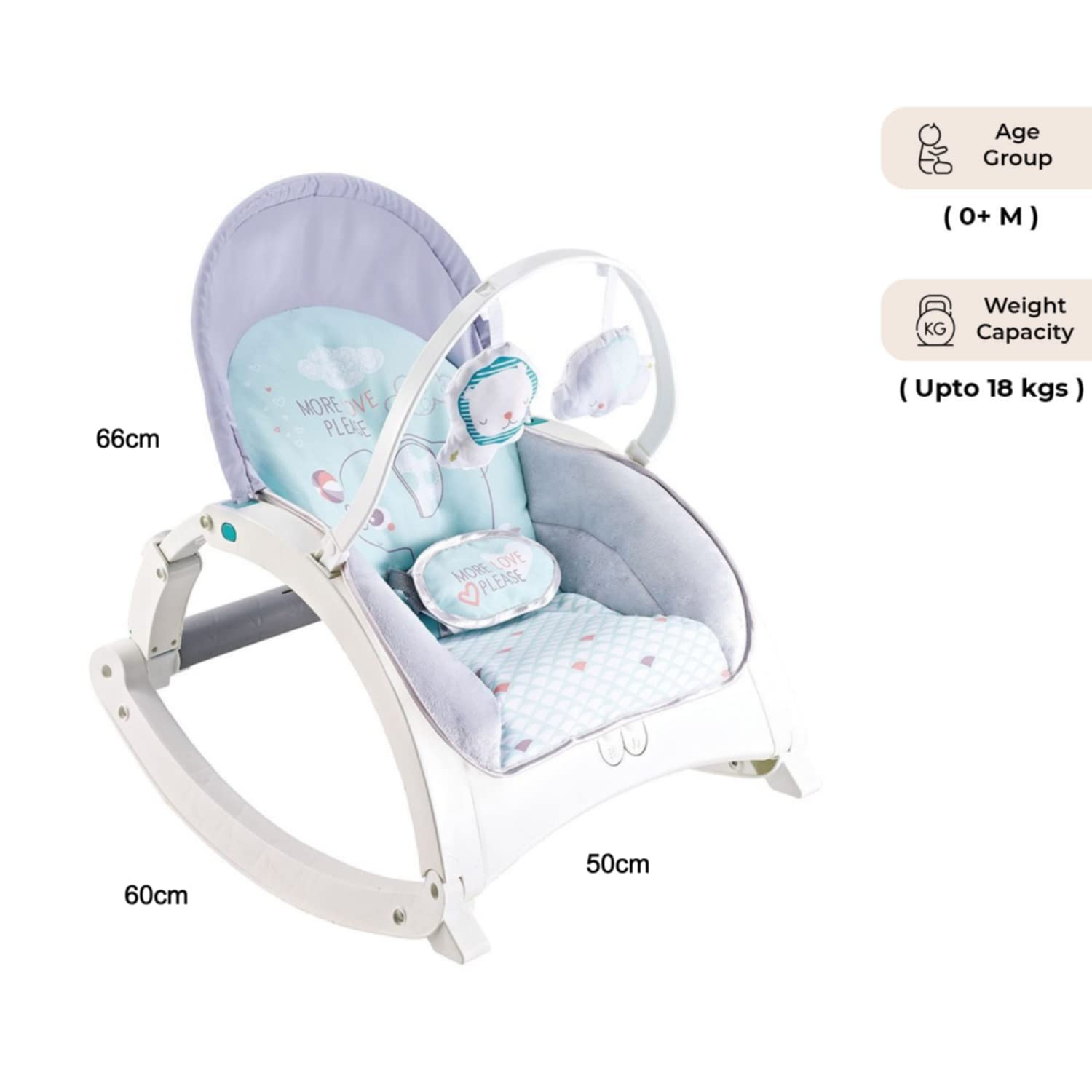 Smile Baby 2-in-1 “More Love Please” Baby Rocker & Bouncer | Adjustable Recline, Soft Cushioned Seat, Removable Toy Bar, Feeding Tray & Safety Harness | Newborn to Infant Comfort Chair