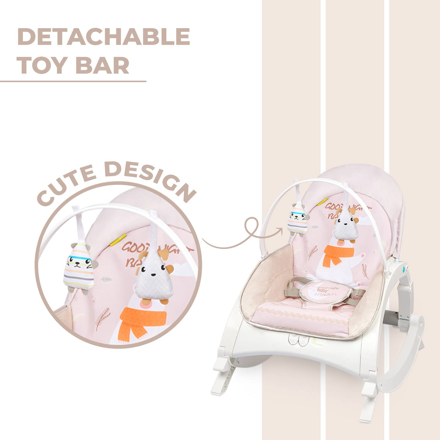 Smile Baby 3-in-1 Multipurpose Rocker, Bouncer & Feeding Chair | Calming Vibrations, Soft Cushioned Seat, Detachable Toy Bar & Safety Harness | Newborn to Toddler (Cream)