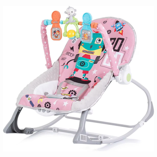 Smile Baby Premium Pink Robot Baby Rocker with Soft Cushion Seat, Removable Toy Bar & Safe Gentle Rocking Motion – Model 27245