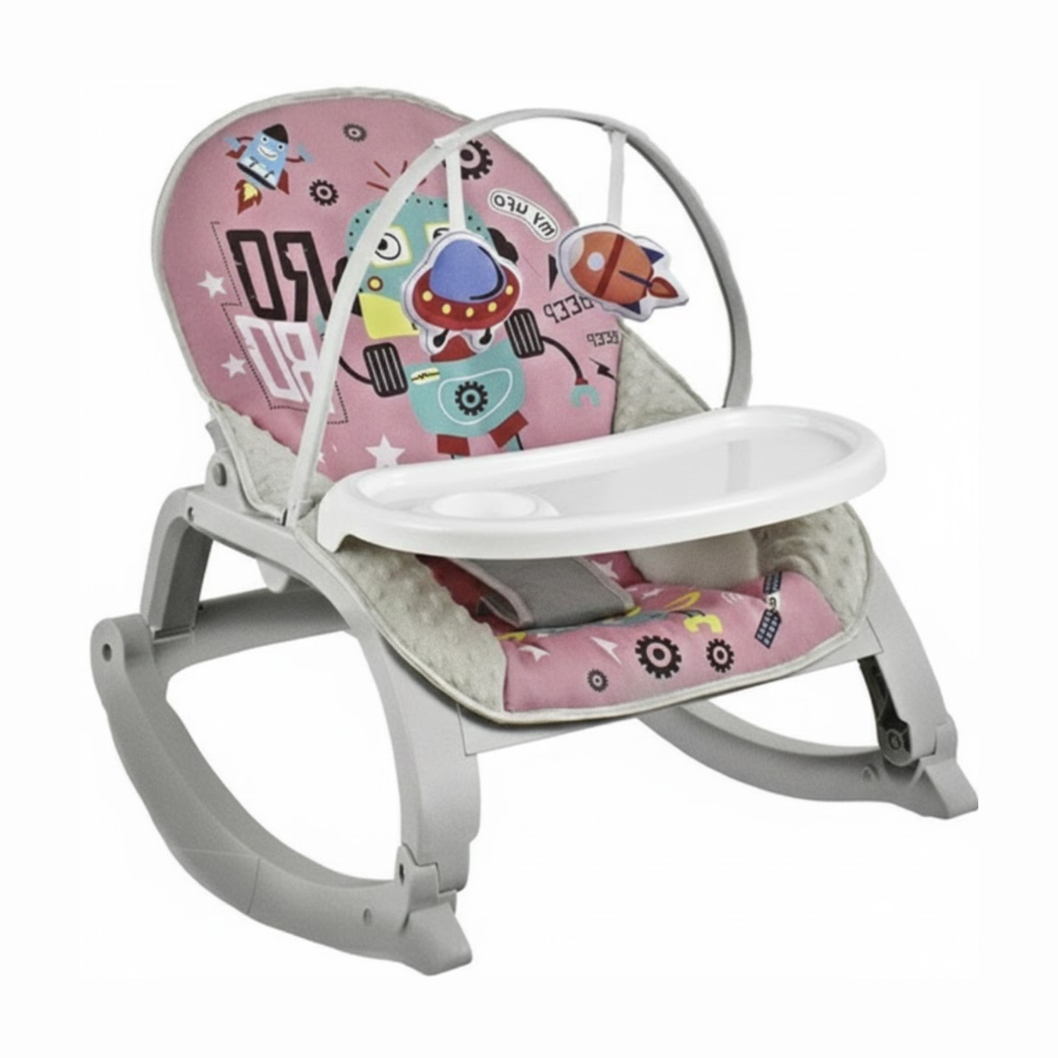 Smile Baby 27251 Pink Space Design Baby Rocker | Soft Cushion, Gentle Rocking & Removable Toy Bar