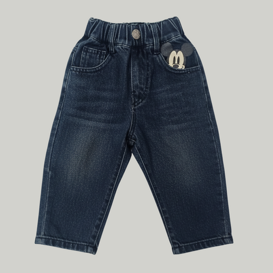 Smile Baby Boys Dark Blue Denim Jeans with Mickey Pocket (1–5 Years)