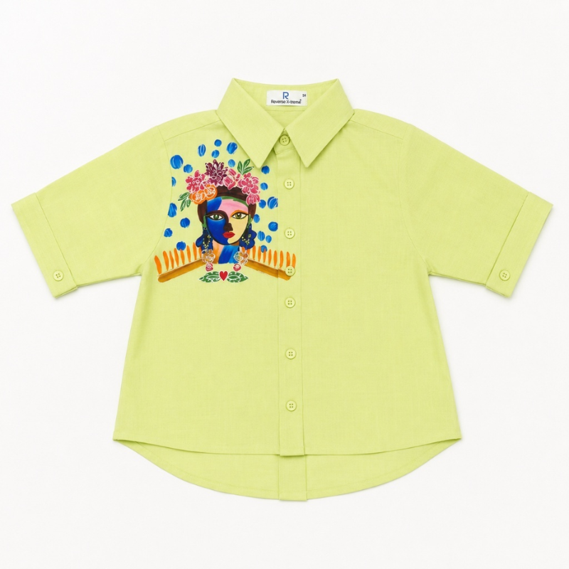 Girls' Printed T-Shirt Cotton | Lime Green Short Sleeve Shirt
