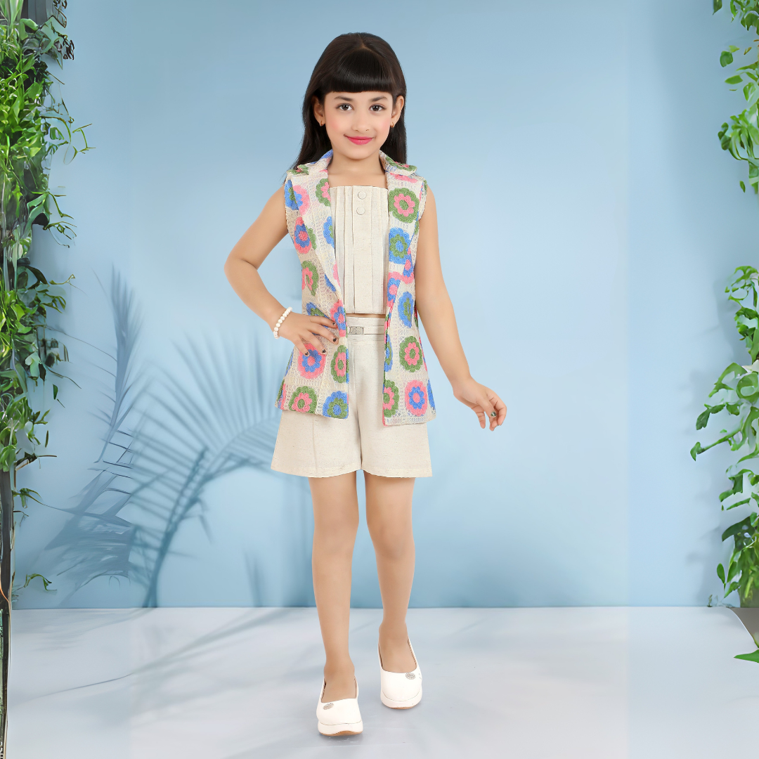 Lemonmint Cream Colored Short Set / Top, Shorts and Jacket