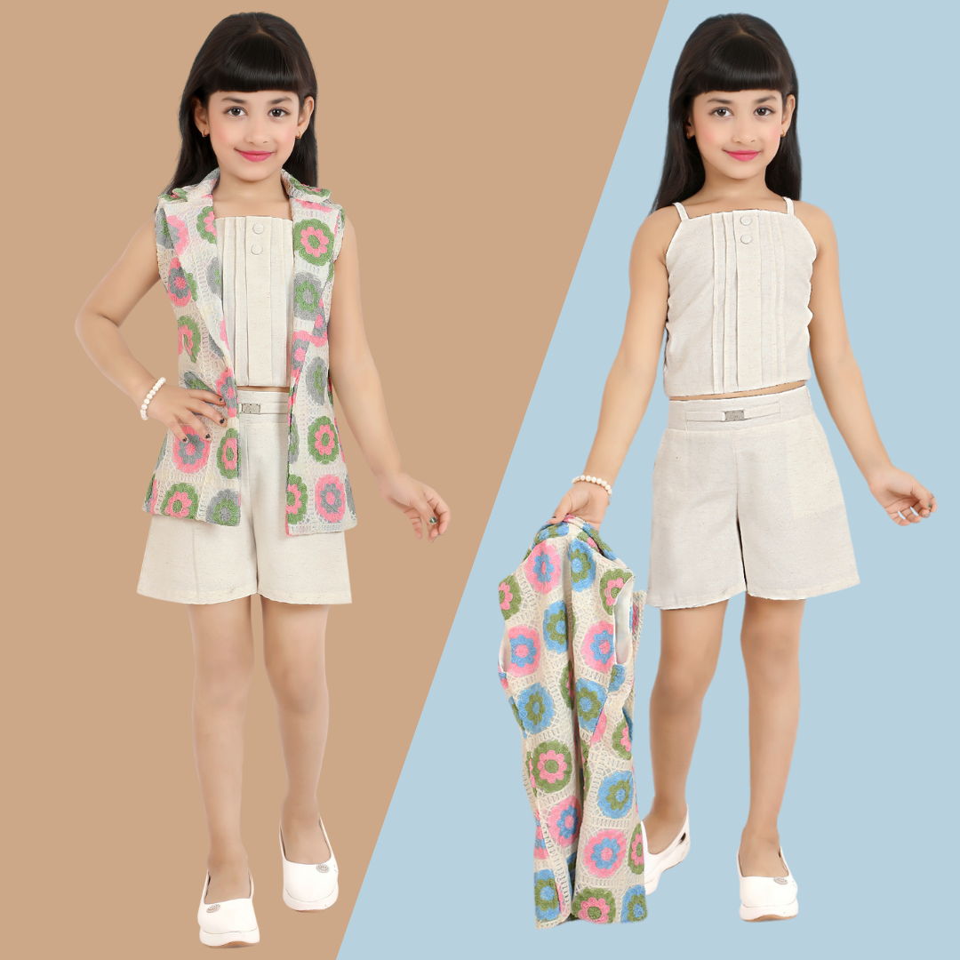 Lemonmint Cream Colored Short Set / Top, Shorts and Jacket