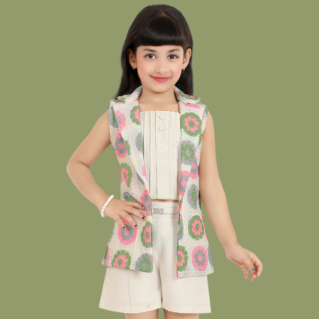 Lemonmint Cream Colored Short Set / Top, Shorts and Jacket