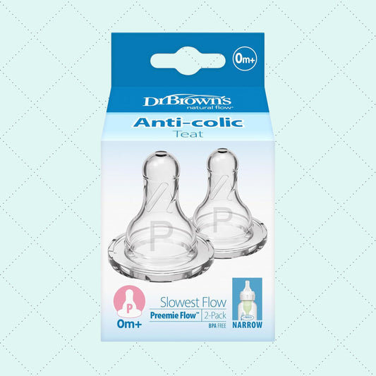 DrBrown's natural flow Anti-colic Teat Slowest Flow | Preemie Flow | 2-Pack BPA FREE NARROW