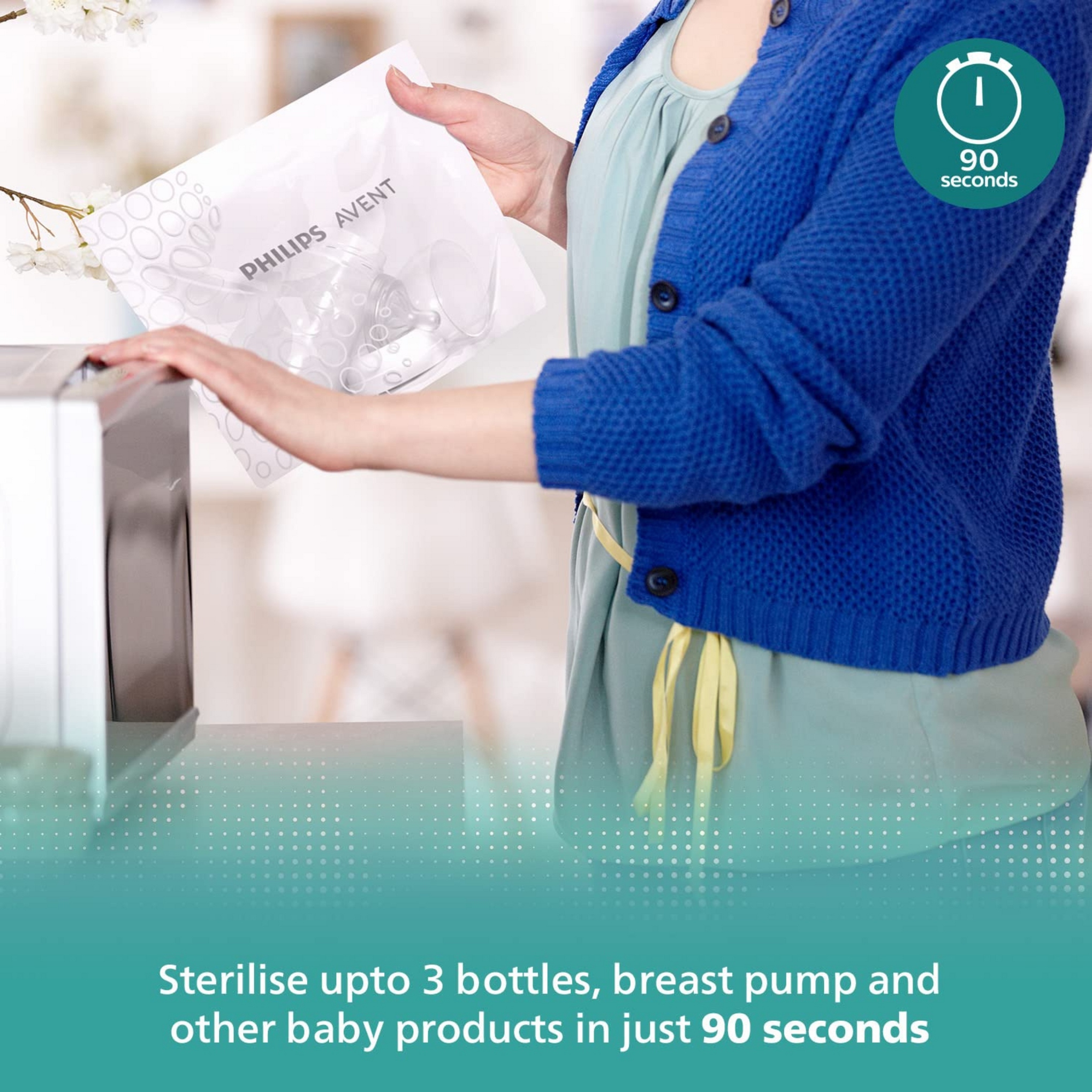 Philips Avent Microwave Sterilizing Bag | Kills 99.9% Germs | Sterilizes Bottles, Breast Pump and Baby Products in 90 Sec | 100 Sterilization Cycle in One Pack | Pack of 5 Bags (White) | Scf297/05