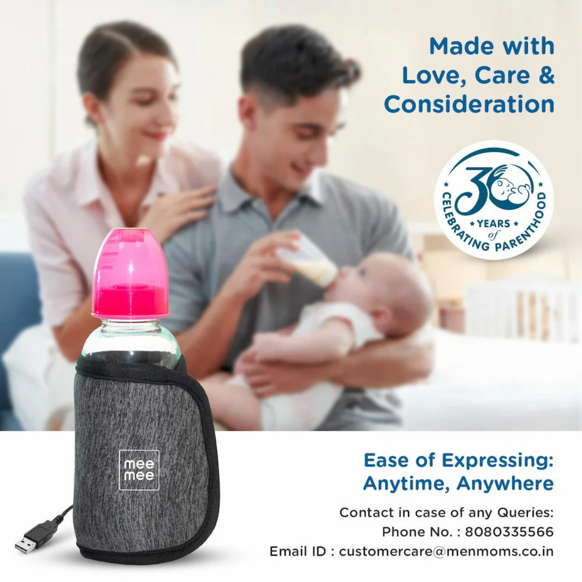 Mee Mee Portable Baby Bottle Warmer with Quick USB Charging | 10 Minutes Milk Warmer