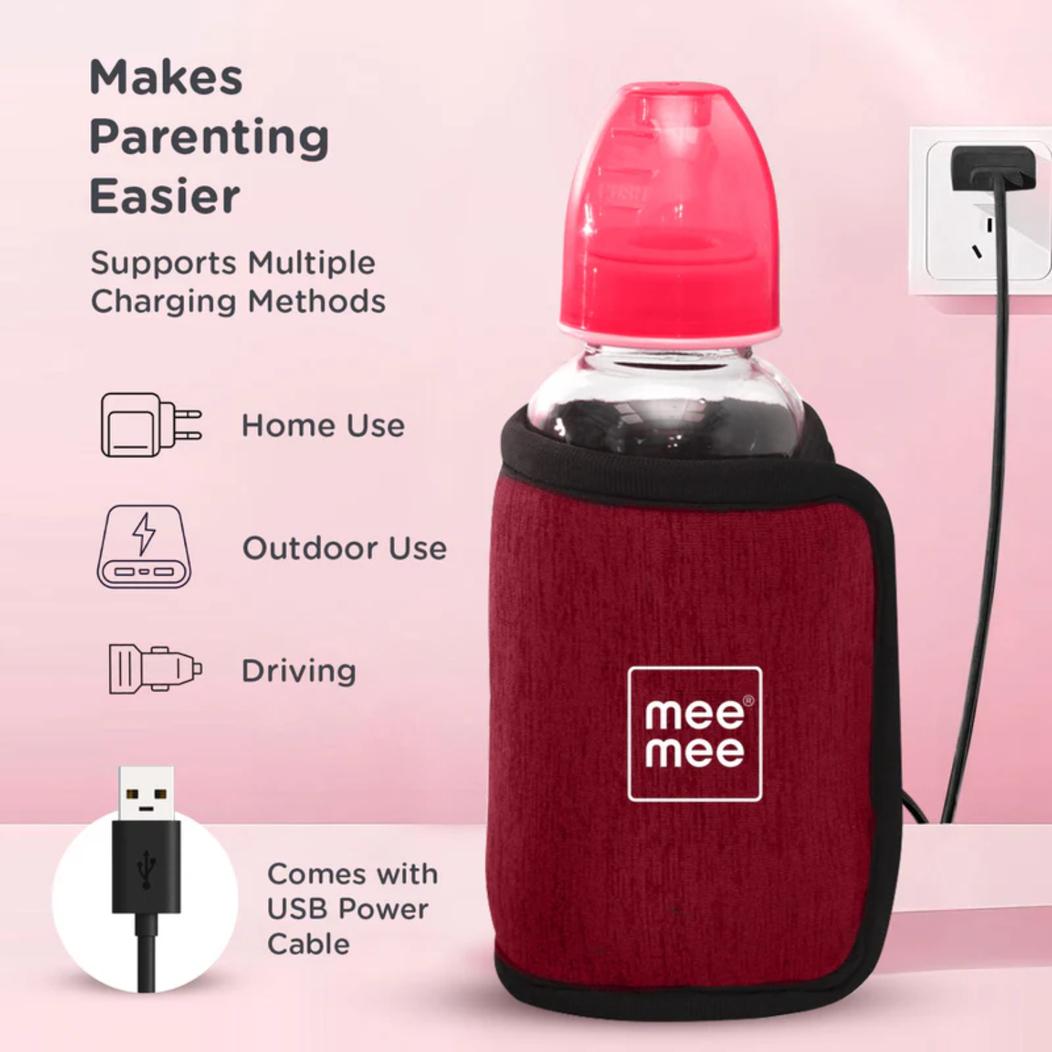Mee Mee Portable Baby Bottle Warmer with Quick USB Charging | 10 Minutes Milk Warmer
