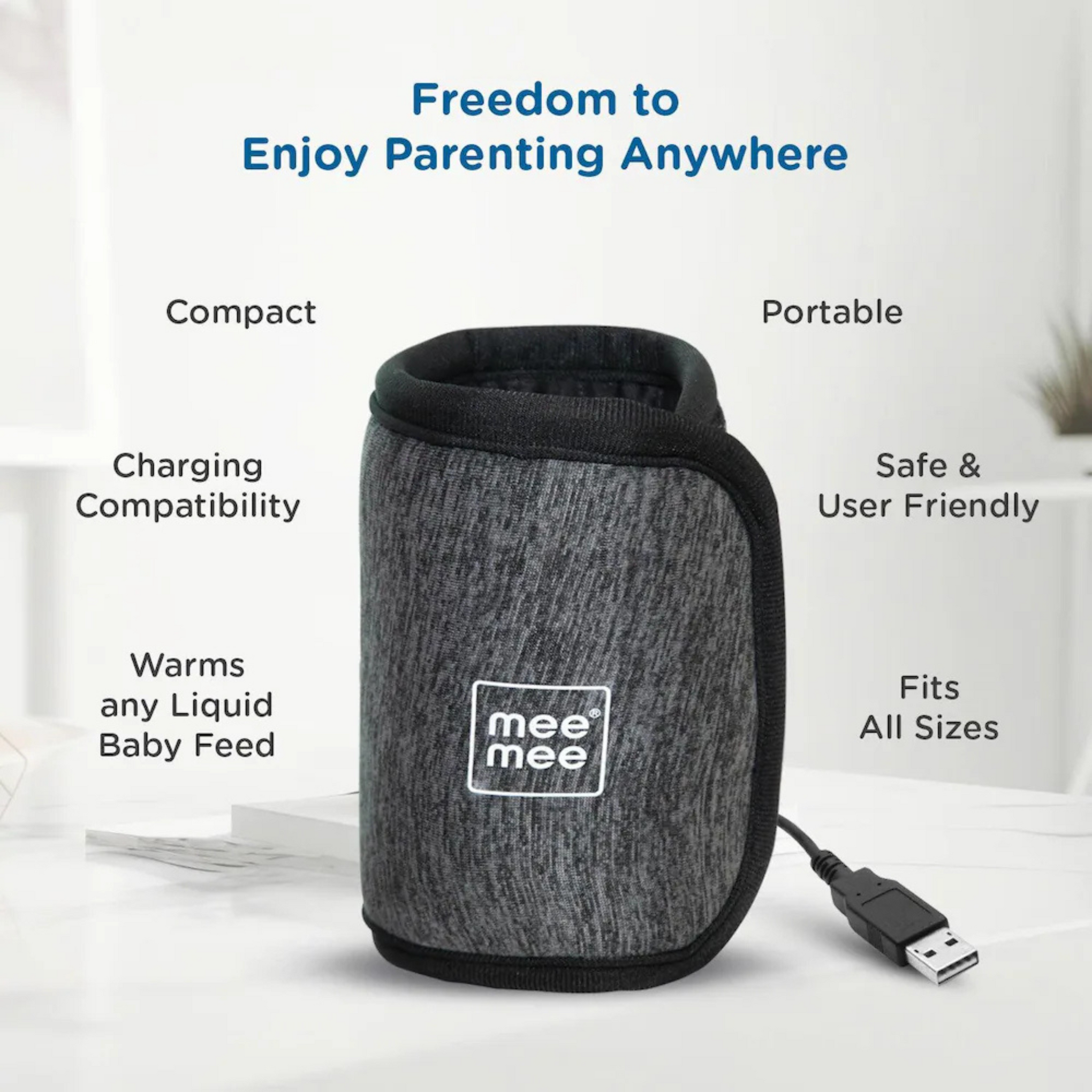 Mee Mee Portable Baby Bottle Warmer with Quick USB Charging | 10 Minutes Milk Warmer