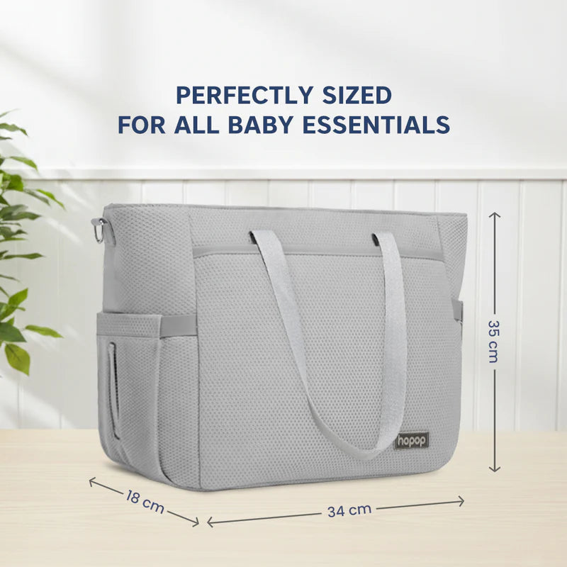 HOPOP Diaper Bag Tote with Changing Mat | Large Baby Bag with Insulated Bottle Pocket | Travel Maternity Bag | Beige & Grey
