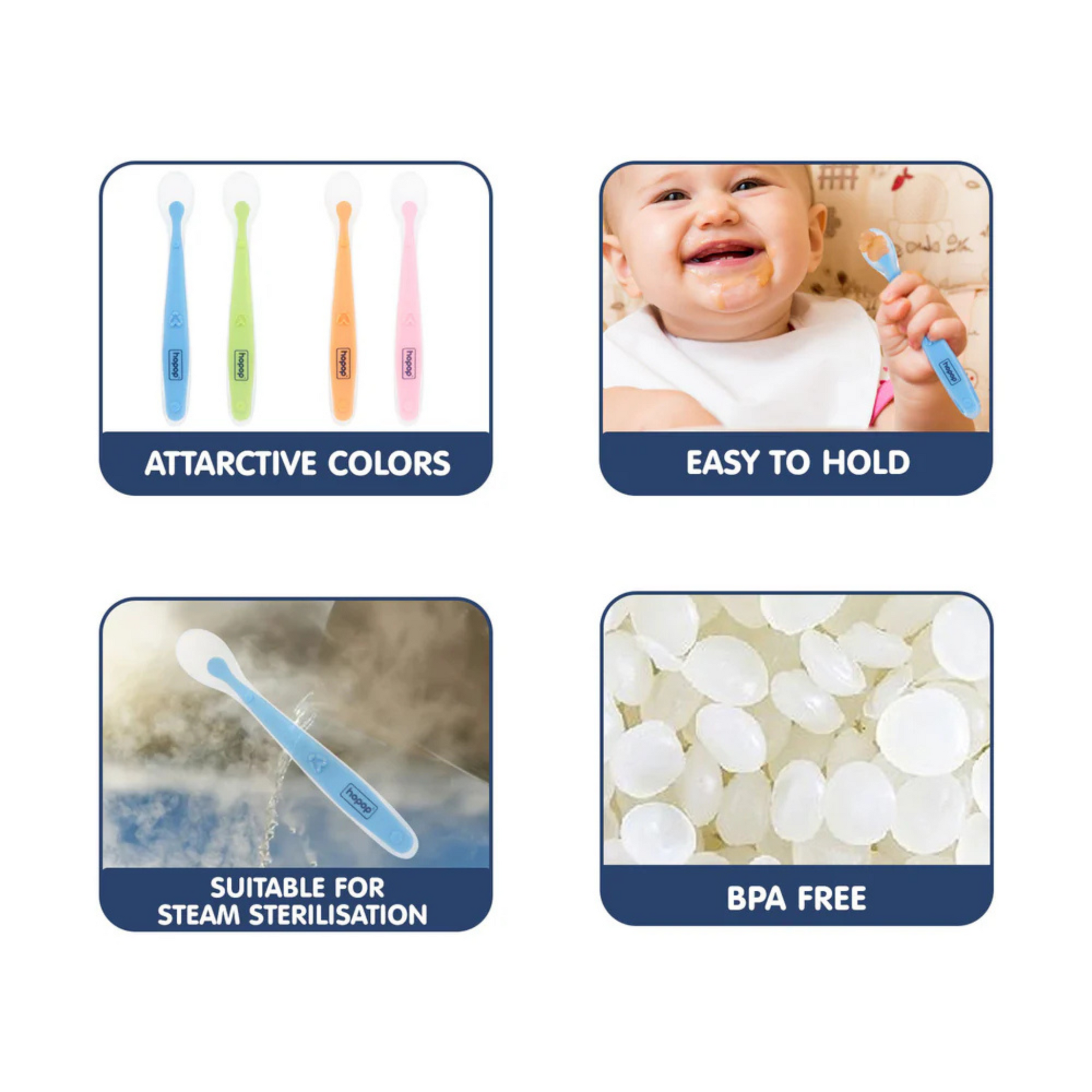 Hopop Soft Tip Silicone Feeding Spoons for Baby - 2 Pack (Blue-Green)