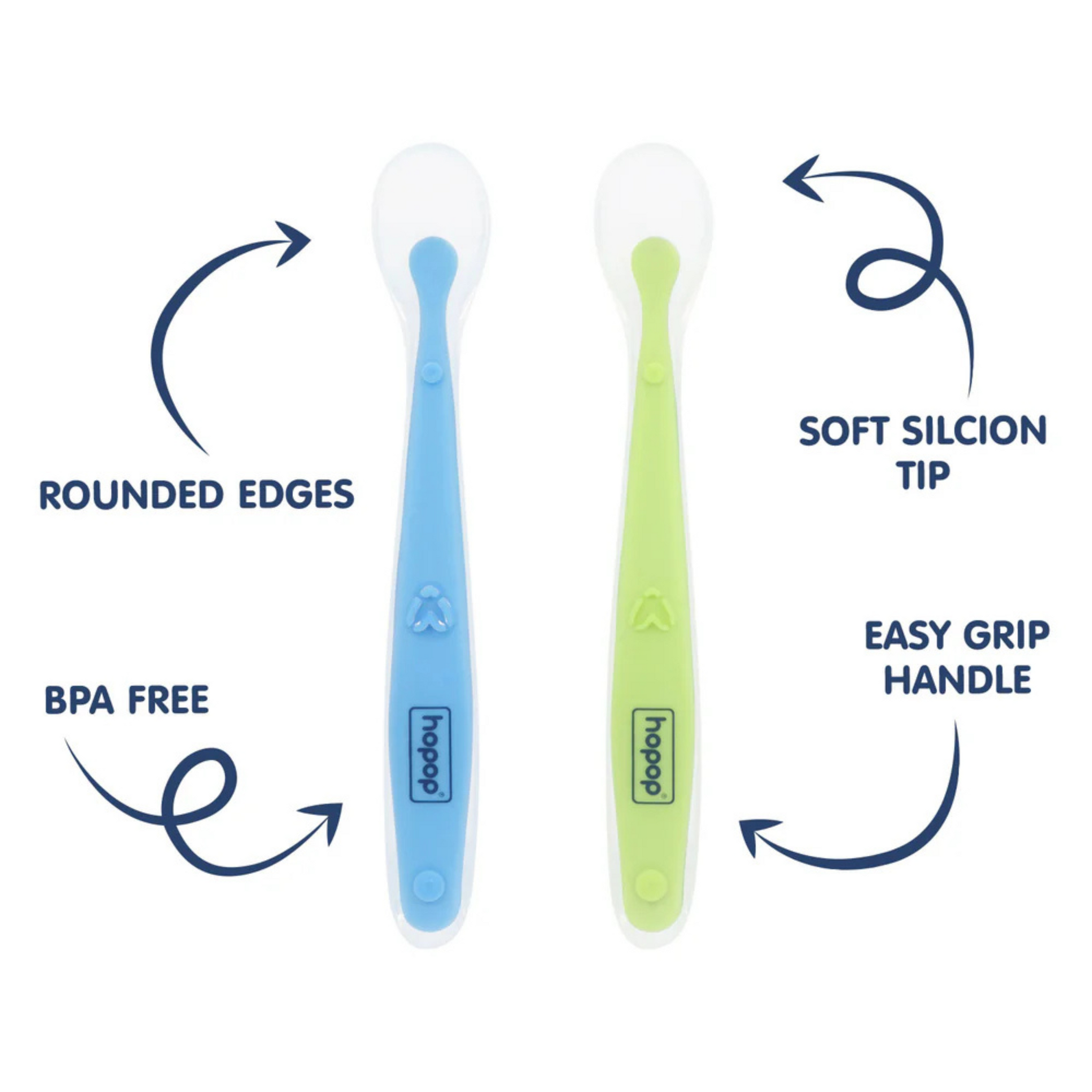 Hopop Soft Tip Silicone Feeding Spoons for Baby - 2 Pack (Blue-Green)