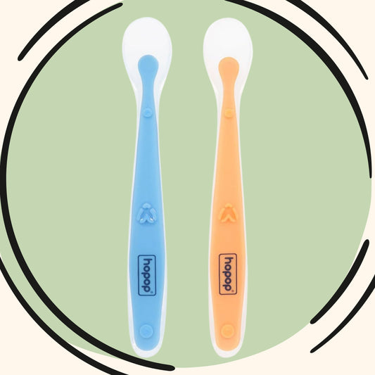Hopop Baby Feeding Spoon | Silicone Tip Self Feeding Spoon Set of 2 | BPA Free Baby Spoon | Easy Grip Handle Weaning Spoon | Suitable from 4+ Months | 2 Pack
