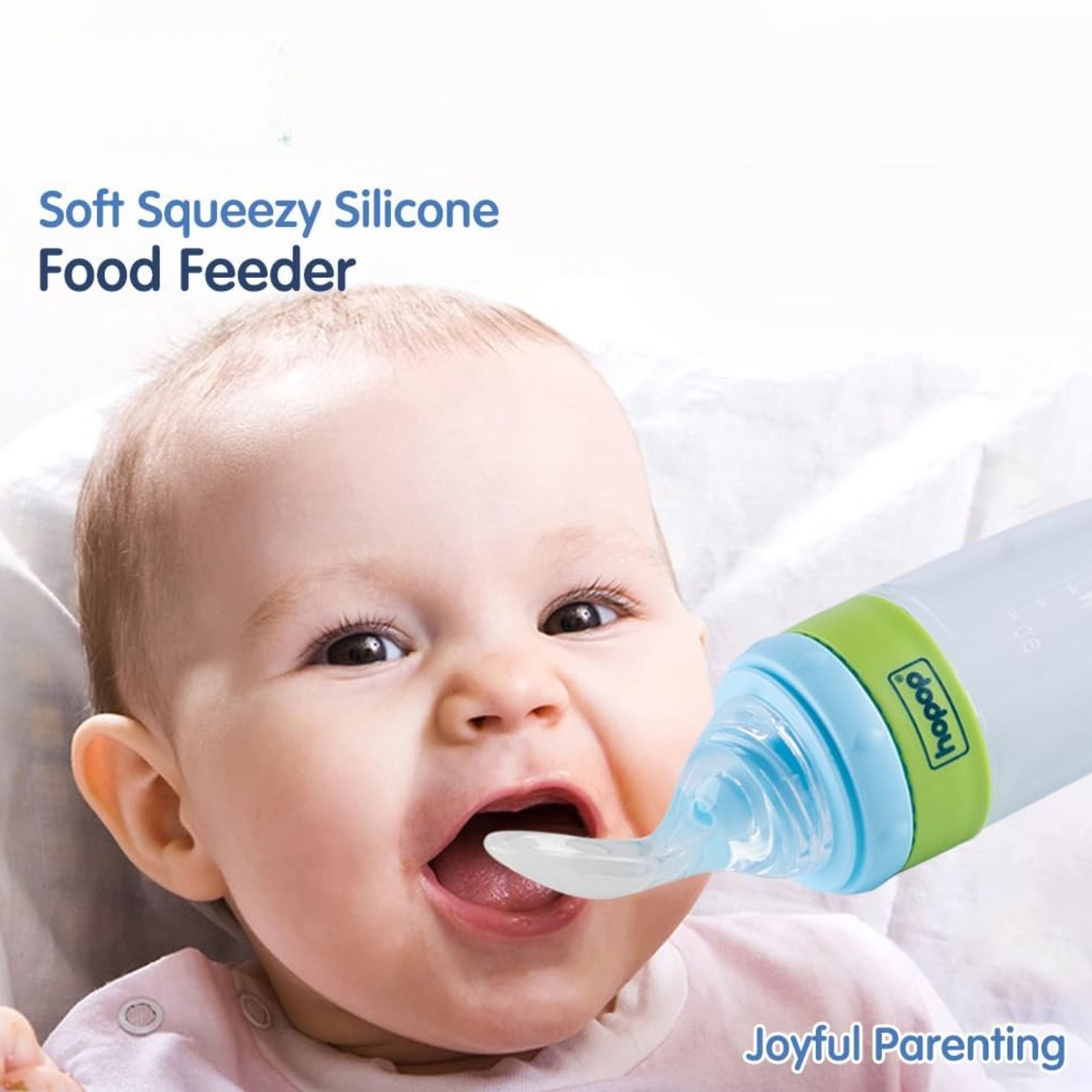 Hopop Baby Spoon Food Feeder | Soft Squeezy Silicone Tip Spoon Food Feeder for Feeding Semi Solids | Spoon Feeder with Protective Cap for Babies 4 to 12 Months | BPA Free | 90 ml | GREEN
