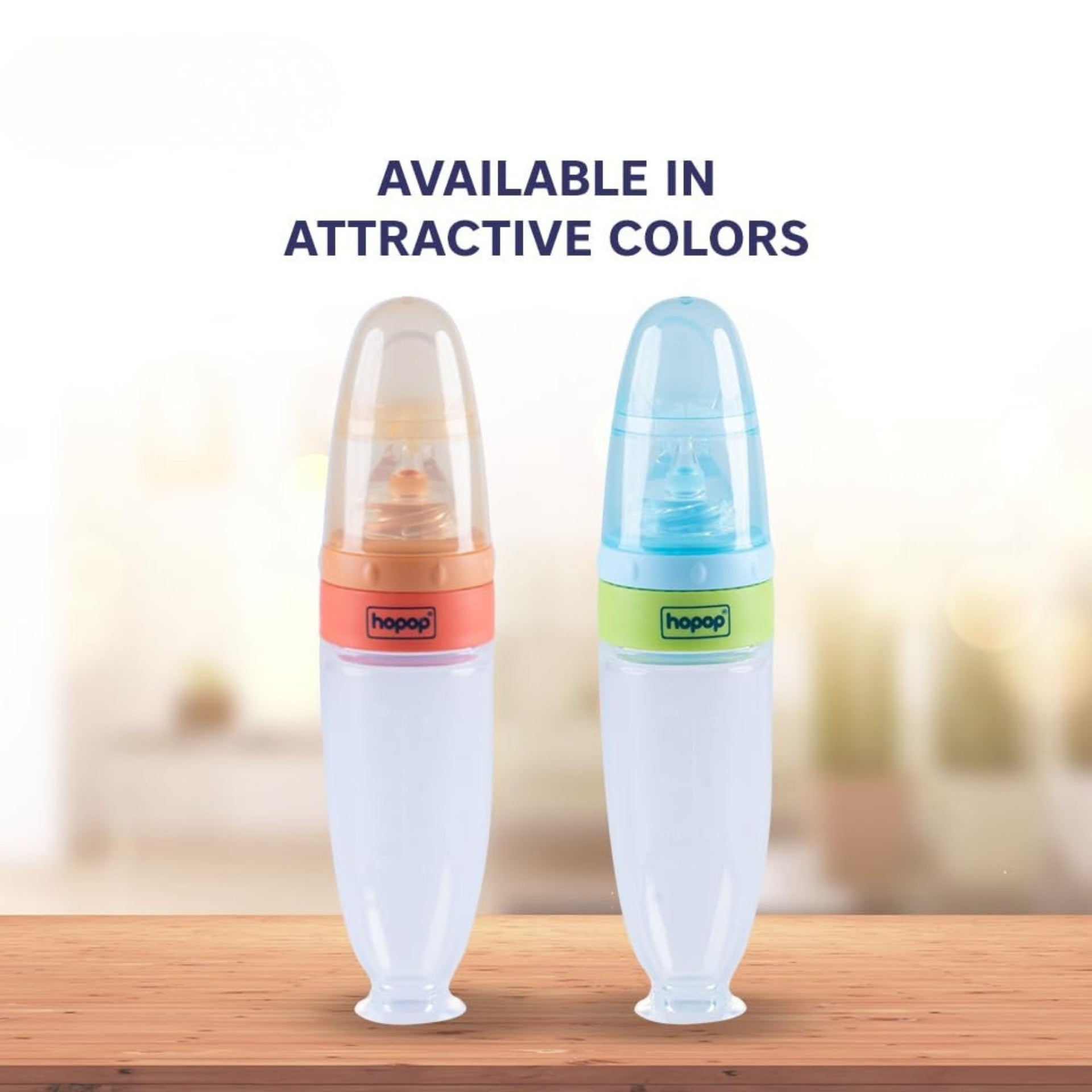 Hopop Baby Spoon Food Feeder | Soft Squeezy Silicone Tip Spoon Food Feeder for Feeding Semi Solids | Spoon Feeder with Protective Cap for Babies 4 to 12 Months | BPA Free | 90 ml | GREEN