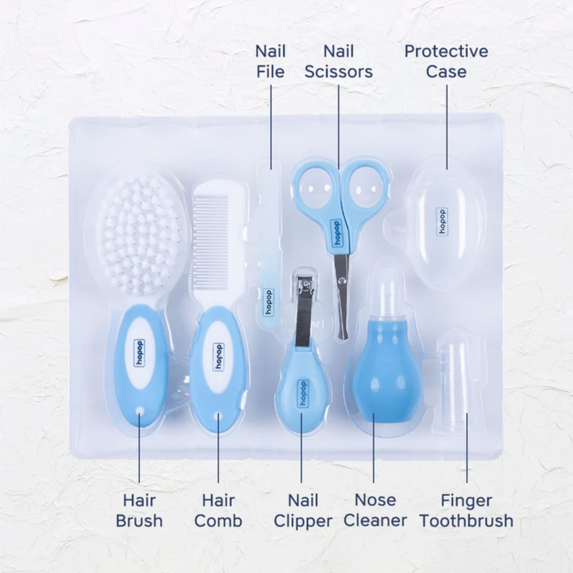 Hopop Baby Safety Grooming Kit (0+ Months) – BPA Free Newborn Care Set with Brush, Comb, Scissors, Nail Clipper & Nasal Aspirator