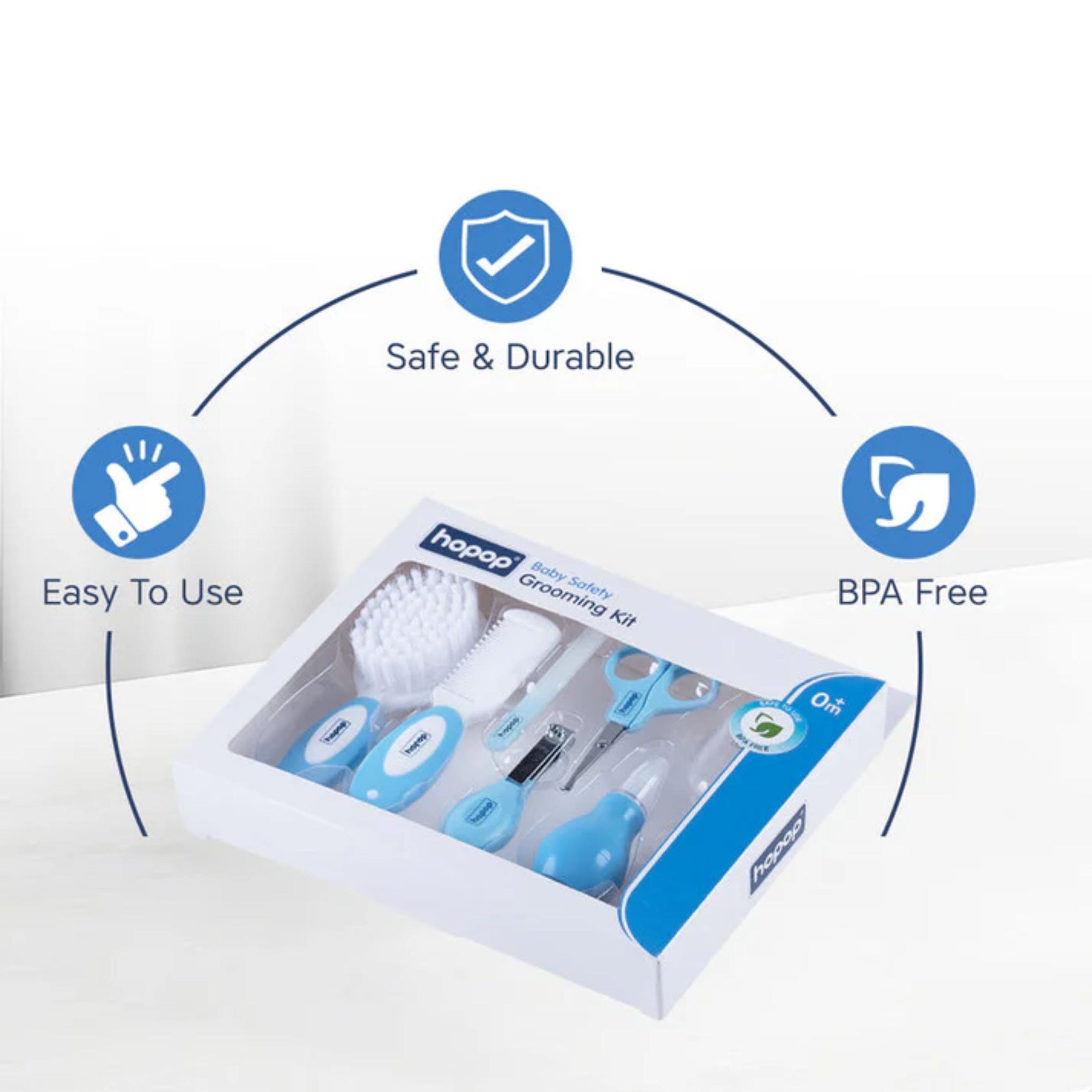 Hopop Baby Safety Grooming Kit (0+ Months) – BPA Free Newborn Care Set with Brush, Comb, Scissors, Nail Clipper & Nasal Aspirator