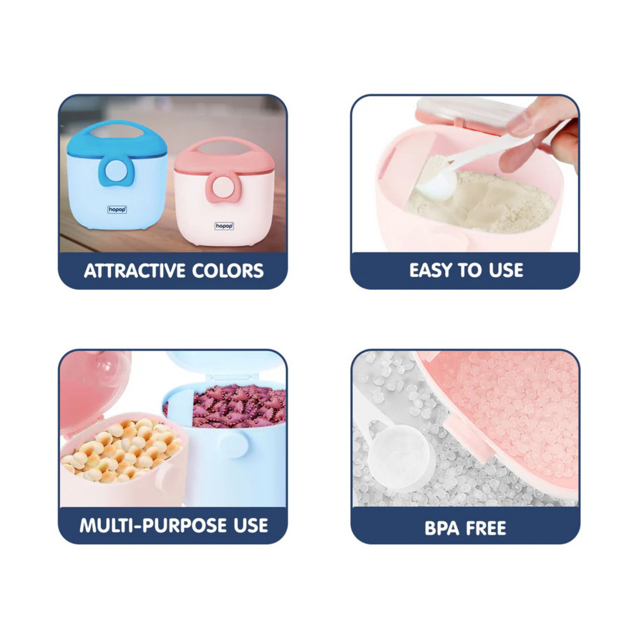 Hopop Milk Powder & Multi-Purpose Food Container -210 ml Pink
