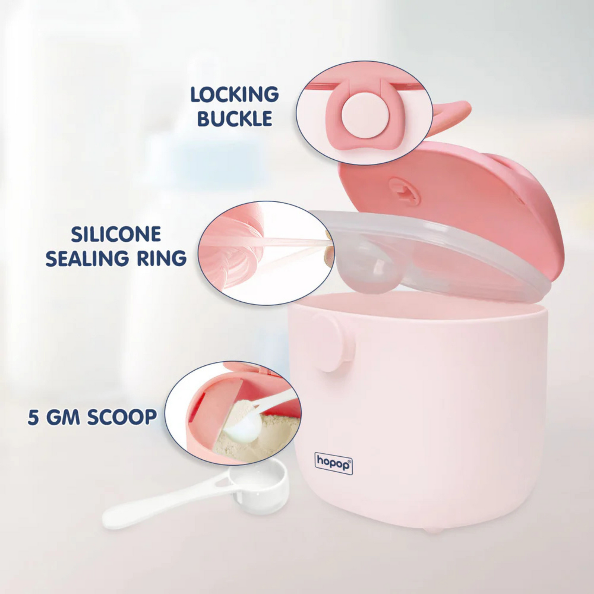 Hopop Milk Powder & Multi-Purpose Food Container -210 ml Pink