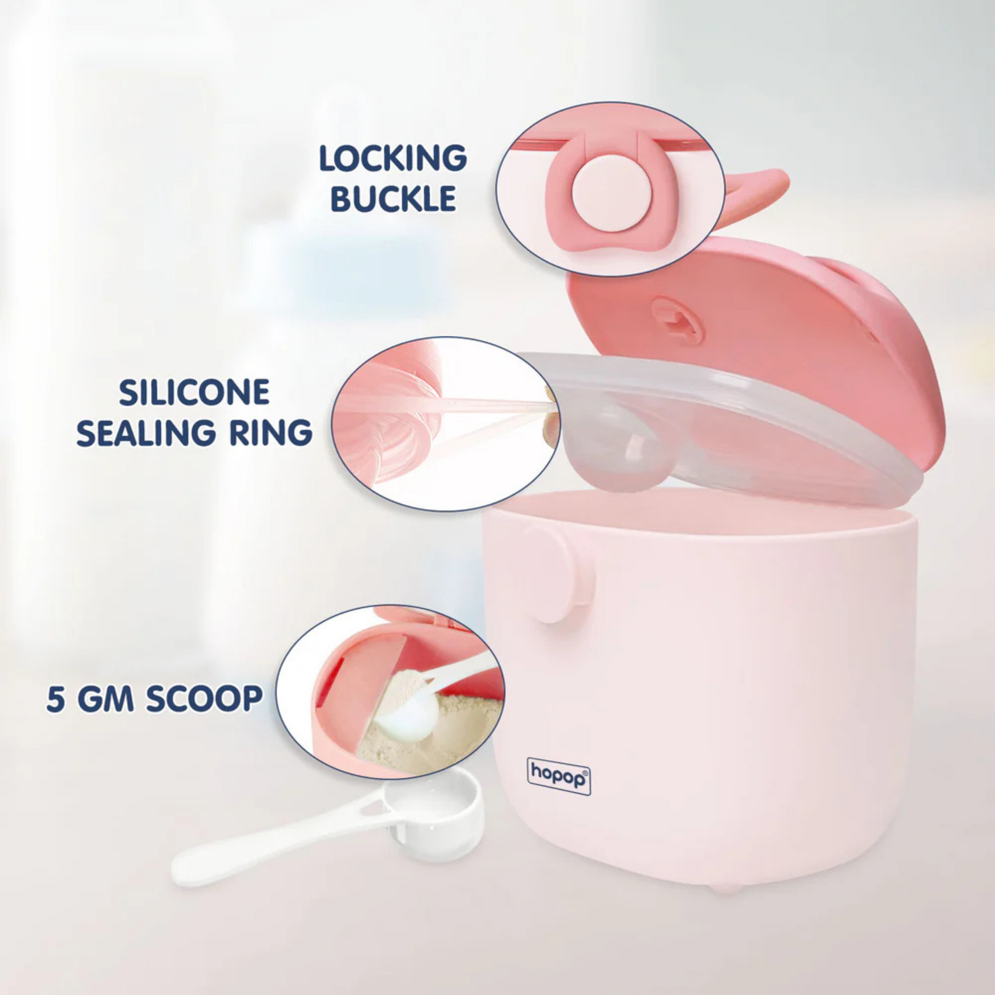 Hopop Milk Powder & Multi-Purpose Food Container -210 ml Pink