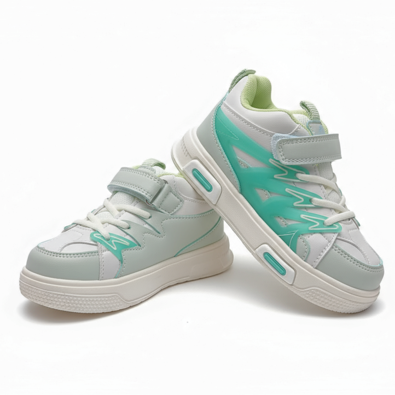 Smile Baby AquaFlash Sport Sneakers – White & Mint Green Lightweight Shoes for Kids (4.5–8 Years)