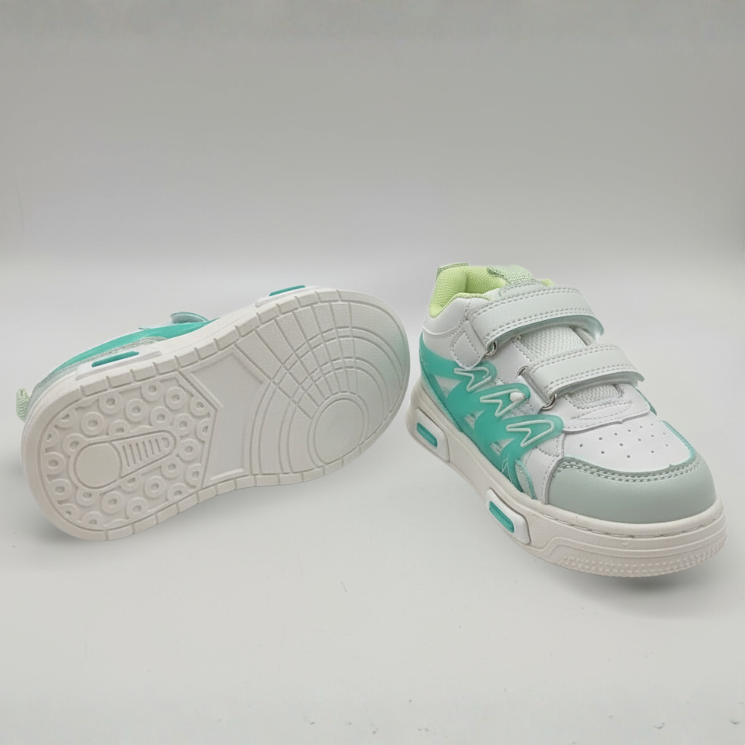 Smile Baby AquaFlash Sport Sneakers – White & Mint Green Lightweight Shoes for Kids (4.5–8 Years)