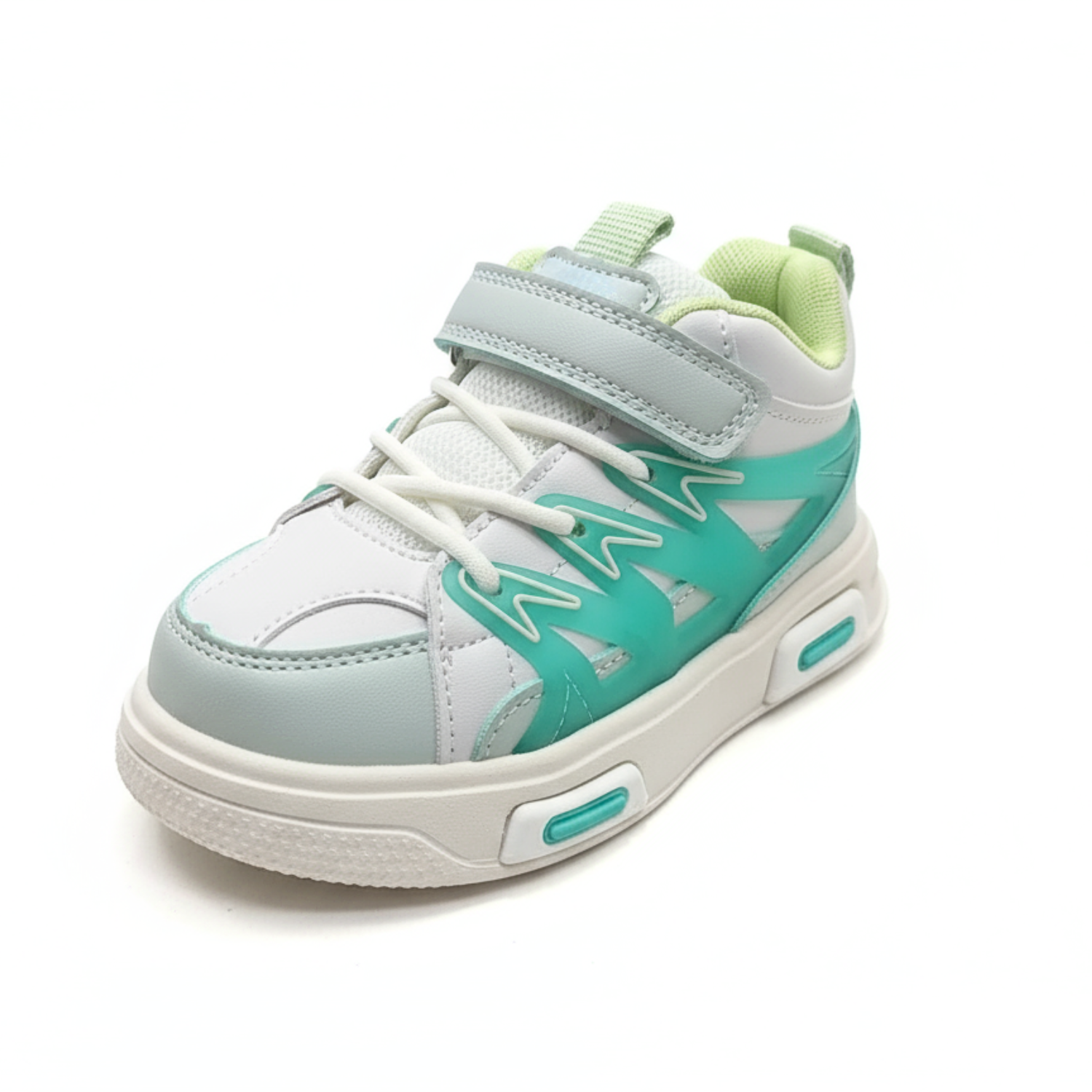 Smile Baby AquaFlash Sport Sneakers – White & Mint Green Lightweight Shoes for Kids (4.5–8 Years)