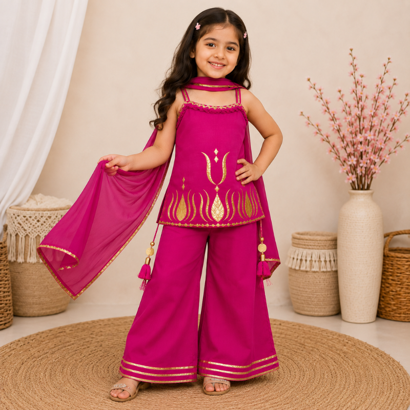 LEO N BABES Girls Ethnic 3-Piece Kurta Palazzo & Dupatta Set | Traditional Festive Wear