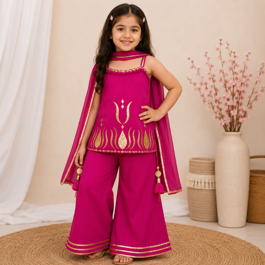 LEO N BABES Girls Ethnic 3-Piece Kurta Palazzo & Dupatta Set | Traditional Festive Wear