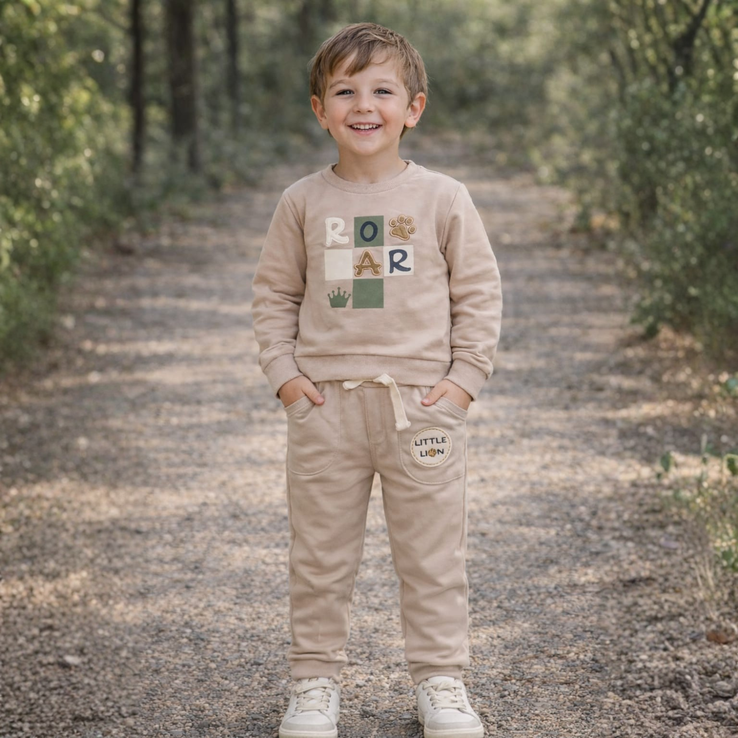 Ollypop ROAR Kids Sweatshirt & Jogger Set – Soft Cotton Co-Ord Outfit for Boys (Little Lion)