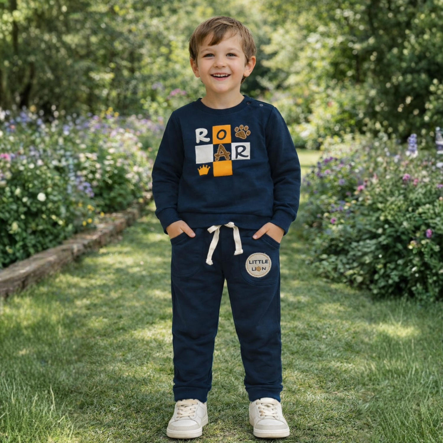 Ollypop ROAR Kids Sweatshirt & Jogger Set – Soft Cotton Co-Ord Outfit for Boys (Little Lion)