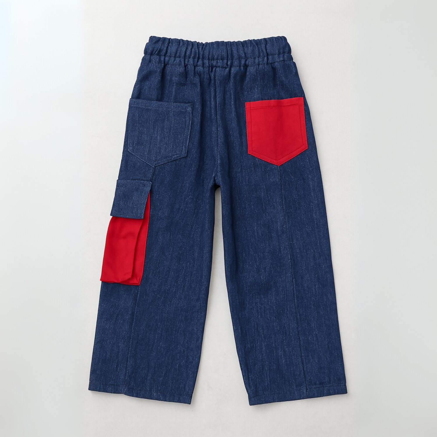 Smile Baby Boys’ Stylish Denim Pants – Red Pocket Detail & Zig-Zag Stripes | Age 4–14 Years