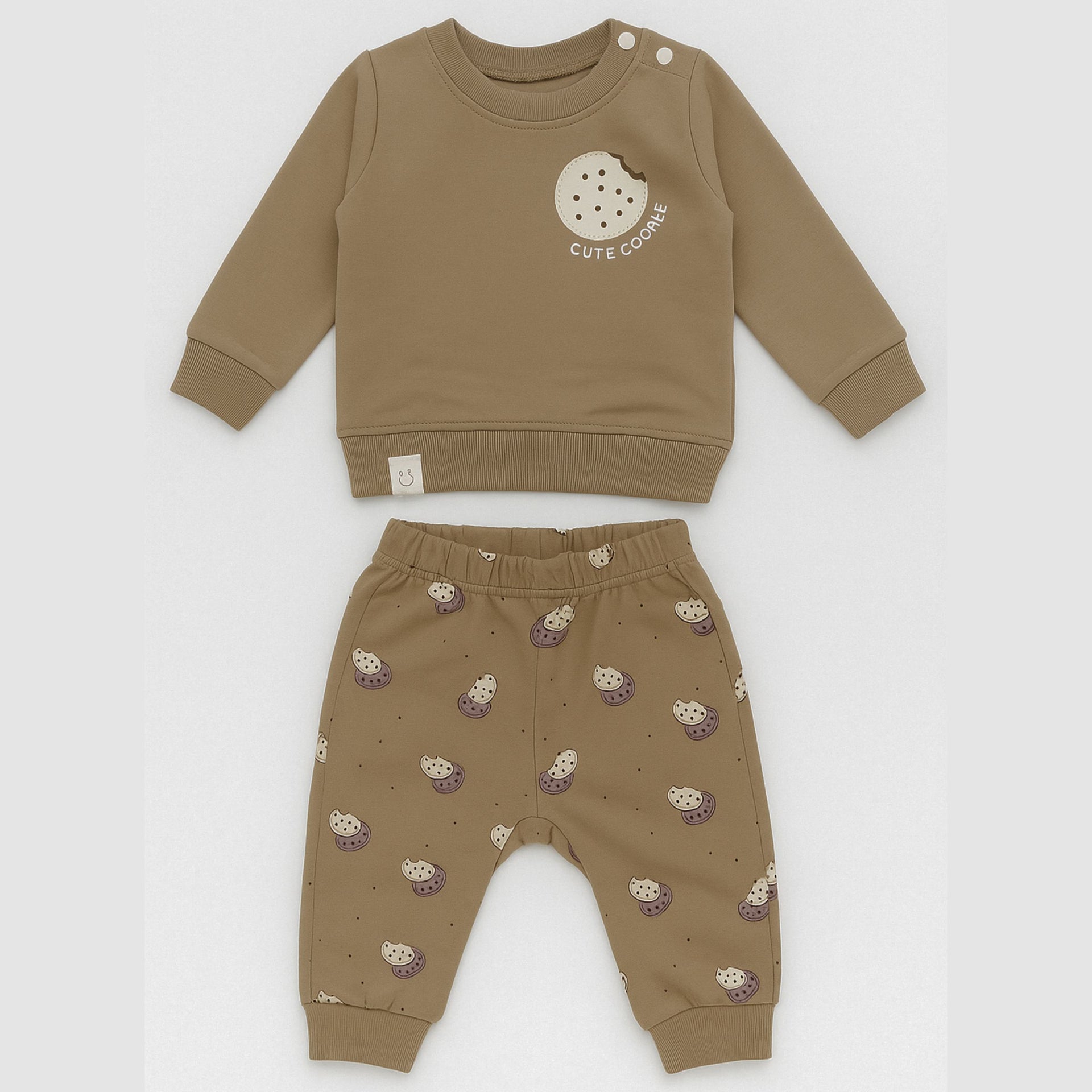 OLLYPOP Boys Cute Cookie Printed Top & Set – Beige & Cream | Sizes 3 Months to 3 Years