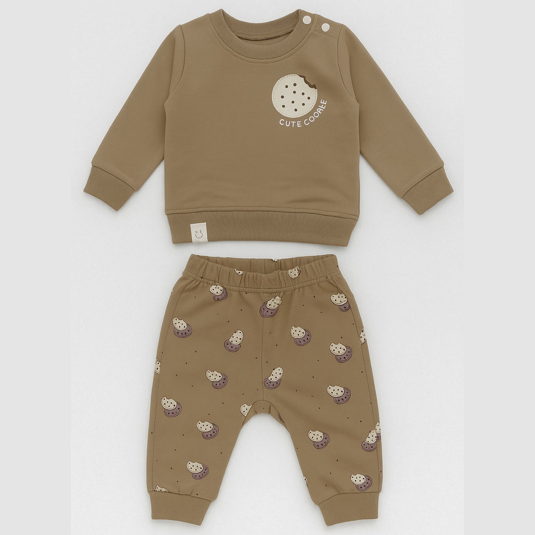 OLLYPOP Boys Cute Cookie Printed Top & Set – Beige & Cream | Sizes 3 Months to 3 Years