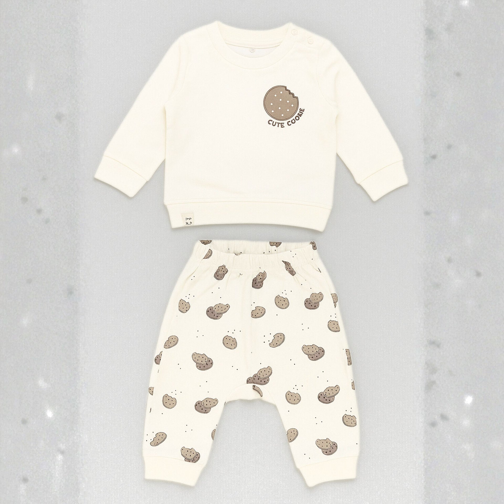 OLLYPOP Boys Cute Cookie Printed Top & Set – Beige & Cream | Sizes 3 Months to 3 Years