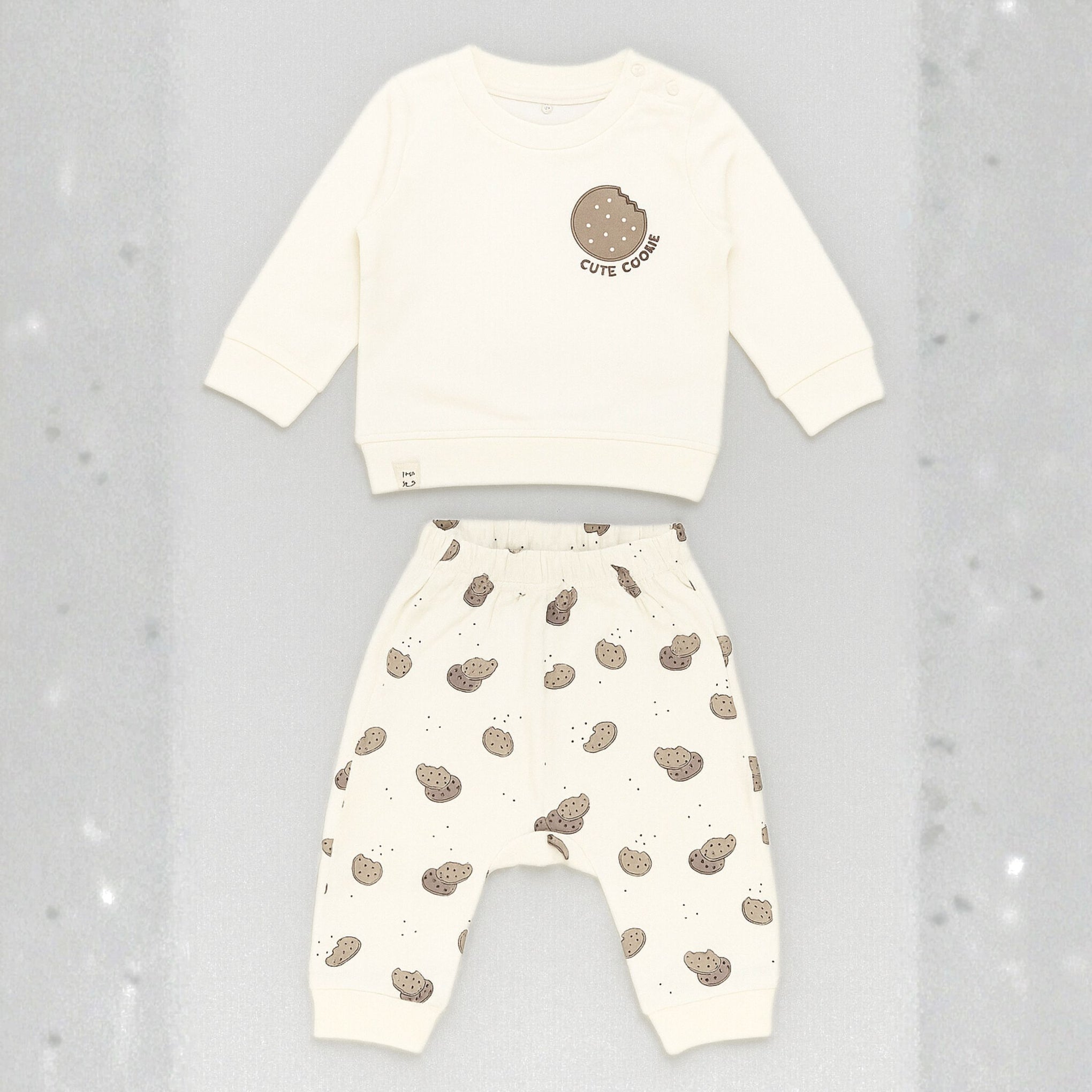 OLLYPOP Boys Cute Cookie Printed Top & Set – Beige & Cream | Sizes 3 Months to 3 Years