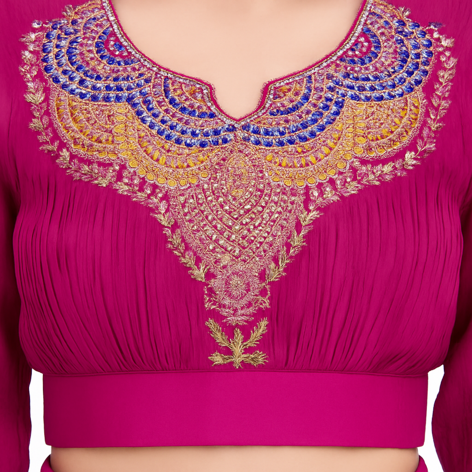 QREE Girls Magenta Silk Embroidered Co-Ord Set – Crop Top & Palazzo | 4 to 12 Years | Festive Wear