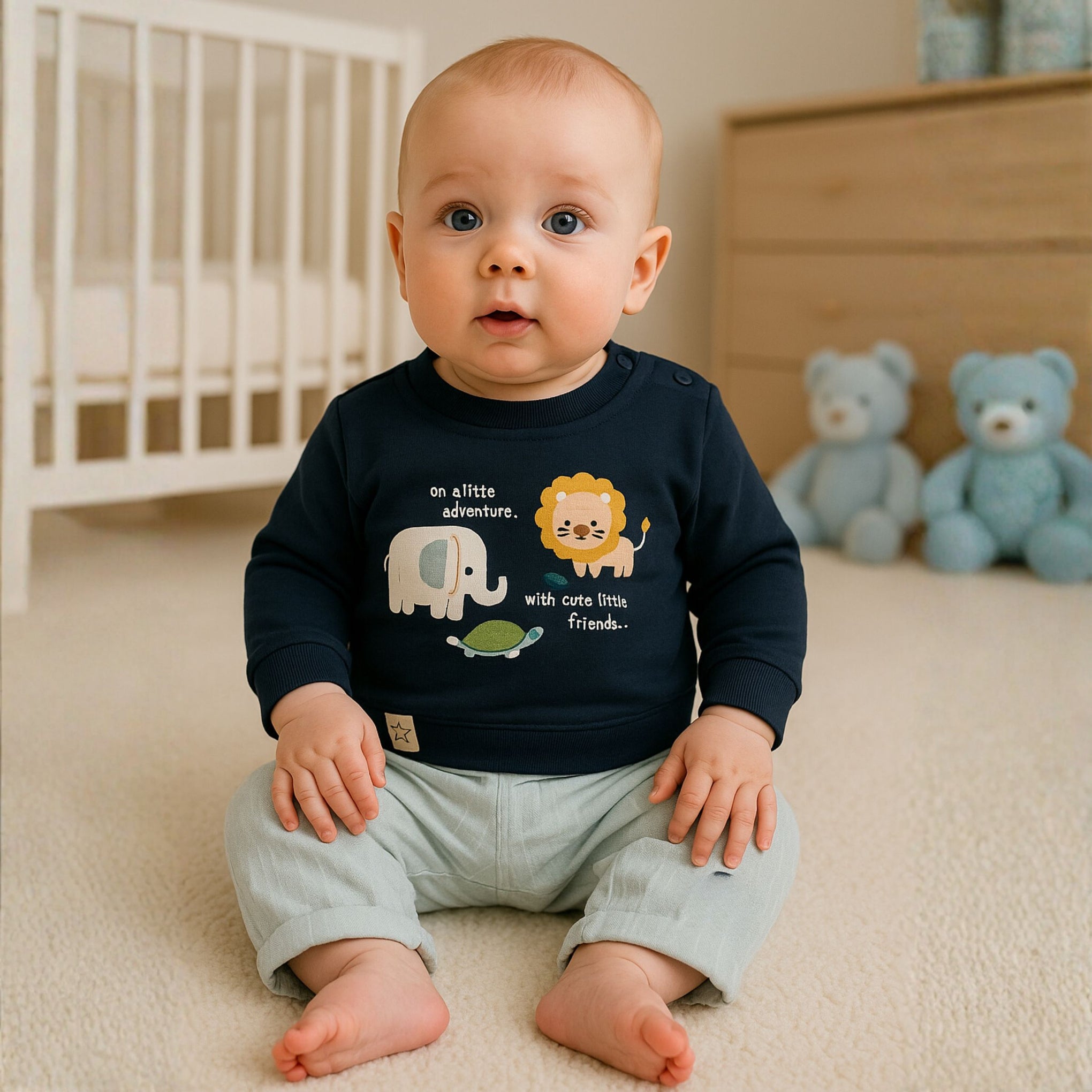 OLLYPOP Baby Boys’ Adventure Sweatshirt & Pants Set (Brown / Navy)