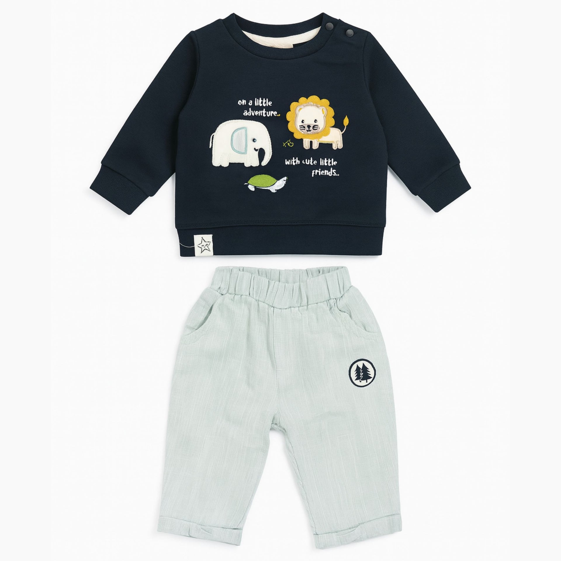 OLLYPOP Baby Boys’ Adventure Sweatshirt & Pants Set (Brown / Navy)