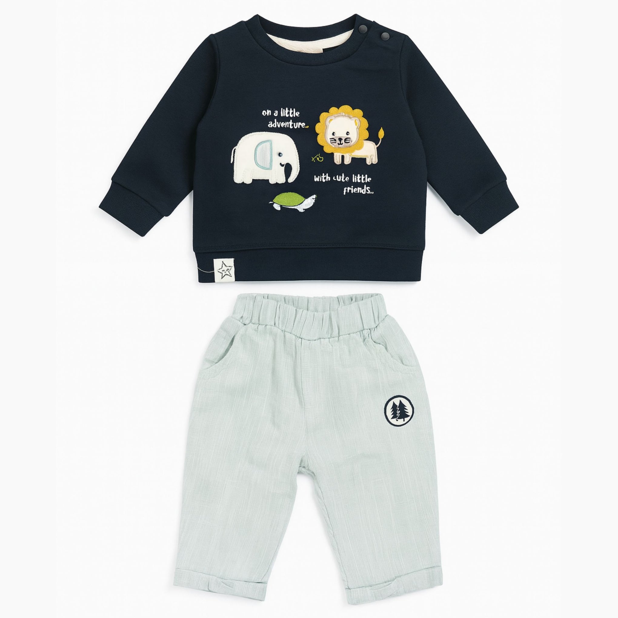 OLLYPOP Baby Boys’ Adventure Sweatshirt & Pants Set (Brown / Navy)