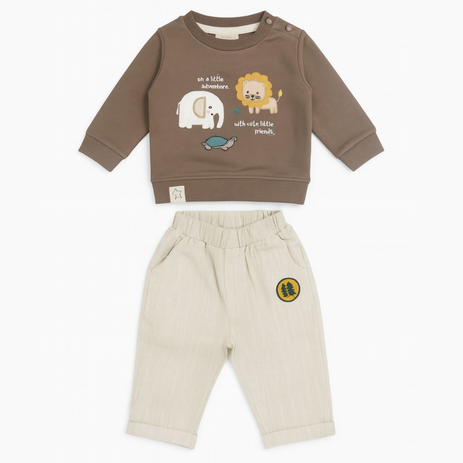 OLLYPOP Baby Boys’ Adventure Sweatshirt & Pants Set (Brown / Navy)