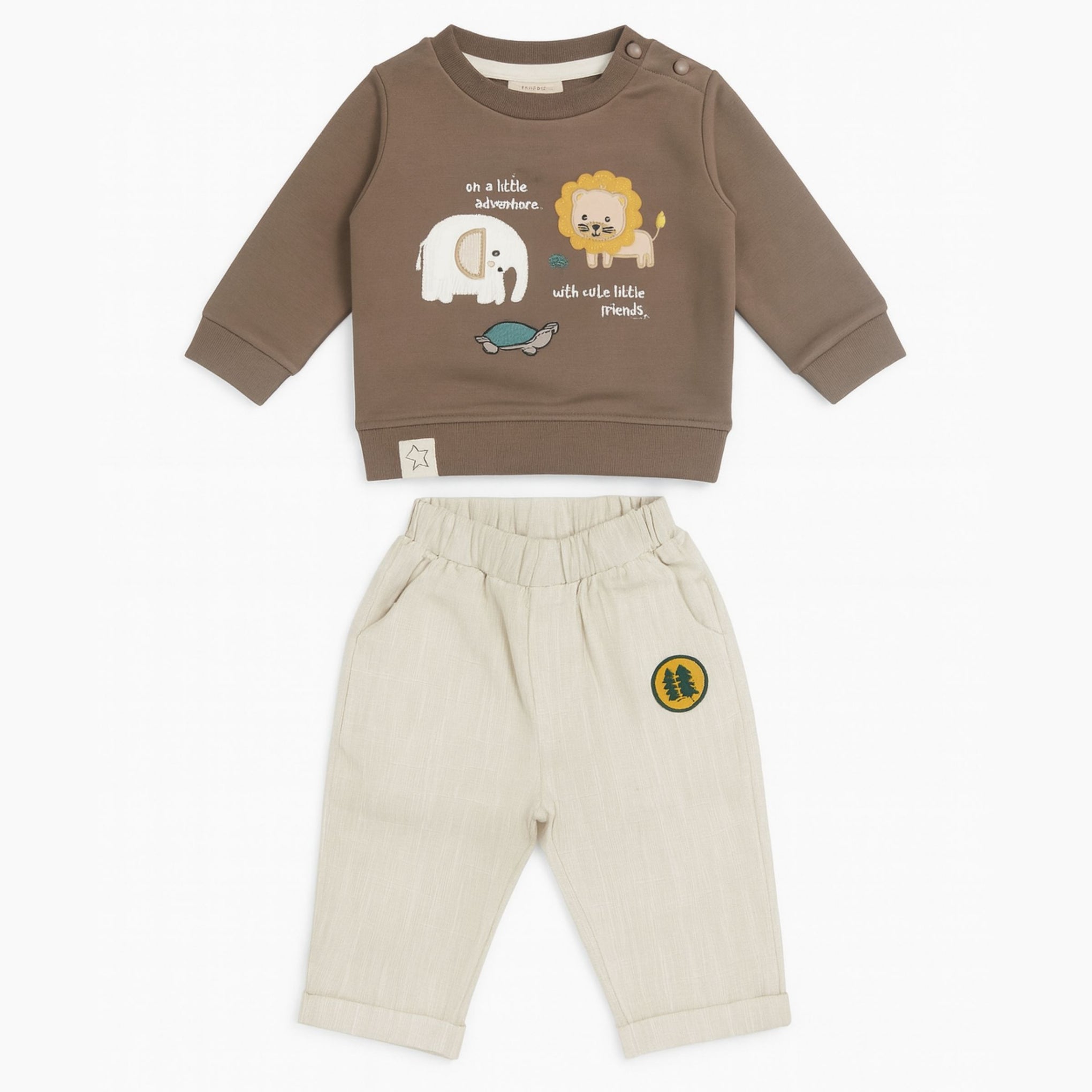 OLLYPOP Baby Boys’ Adventure Sweatshirt & Pants Set (Brown / Navy)