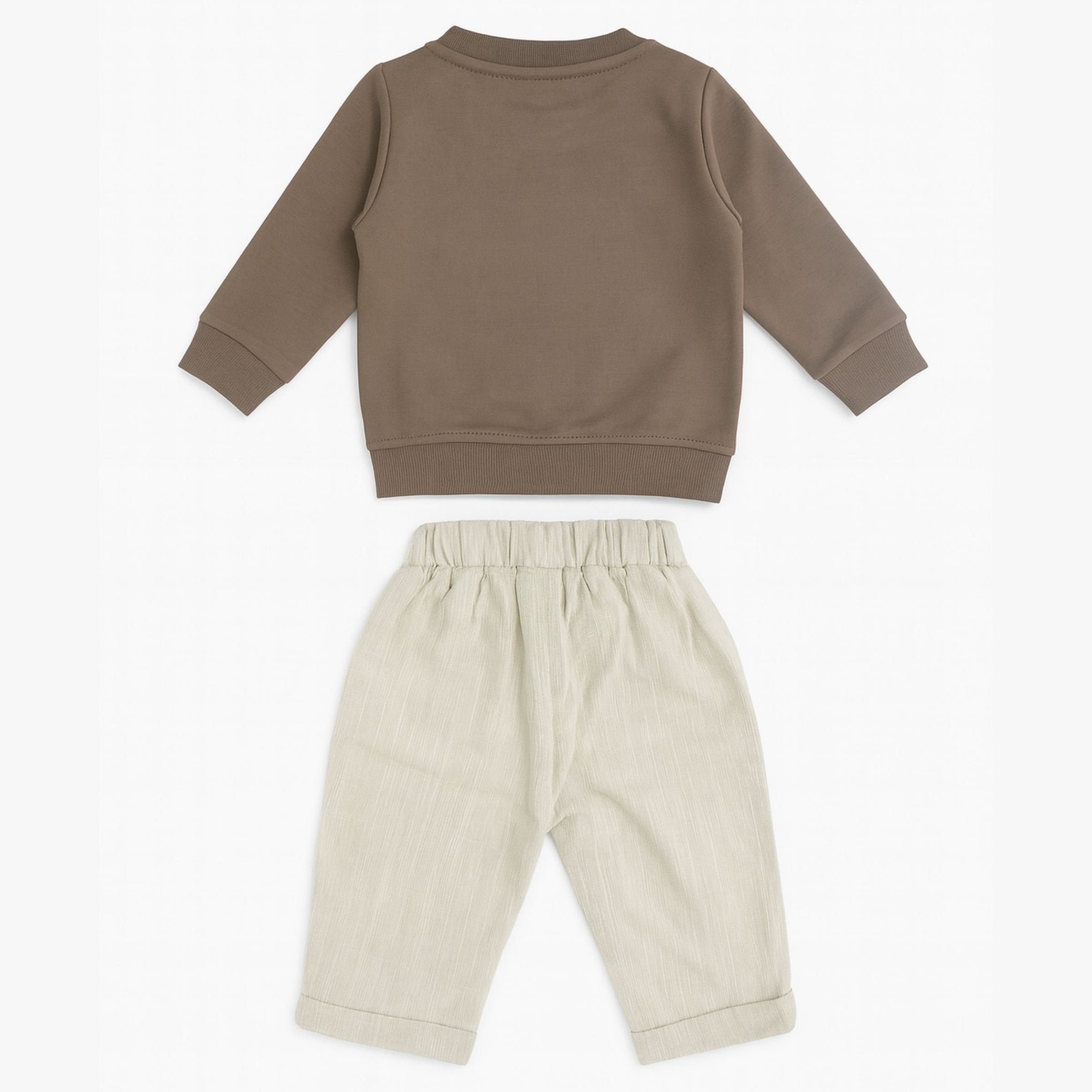 OLLYPOP Baby Boys’ Adventure Sweatshirt & Pants Set (Brown / Navy)