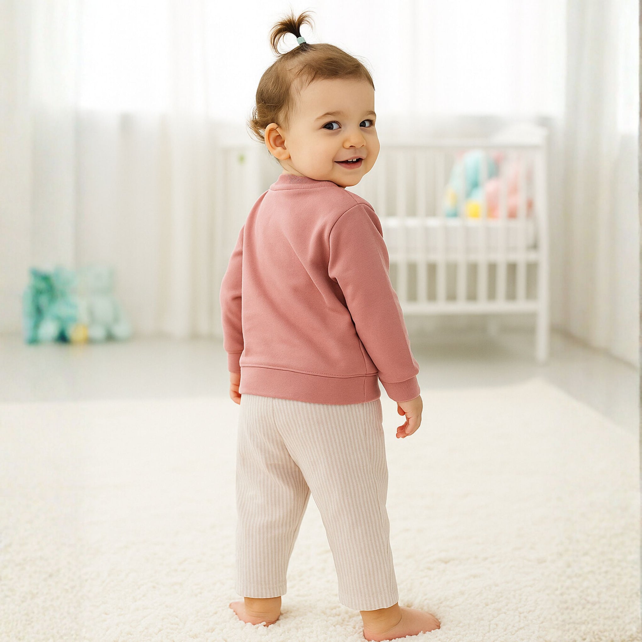 Ollypop Baby Boy Full Sleeves Printed Sweatshirt & Striped Pants Set – Navy / Dusty Rose | 3M to 3Y