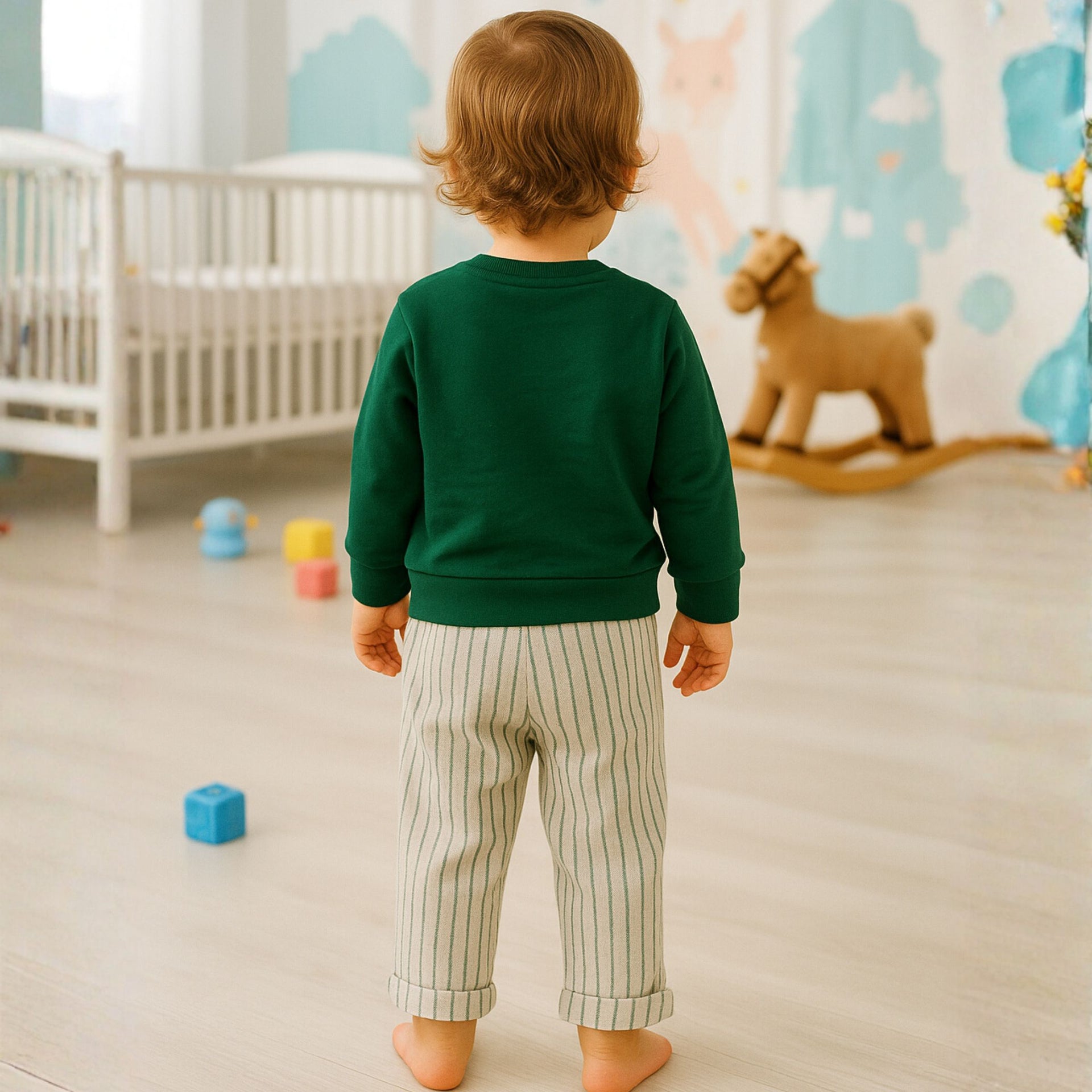 OLLYPOP Baby Boys Printed Sweatshirt & Striped Pant Set | Warm & Soft Winter Wear (6–24 Months)