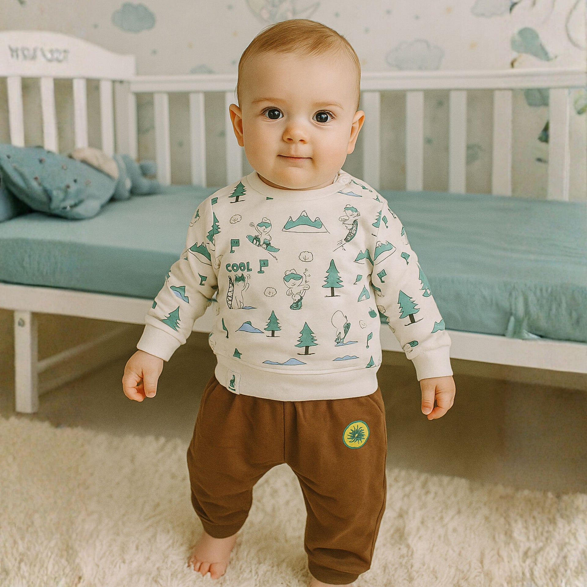 OLLYPOP Baby Boys Cotton “Cool Adventure” Printed Sweatshirt & Jogger Pants Set (3M–3Y)
