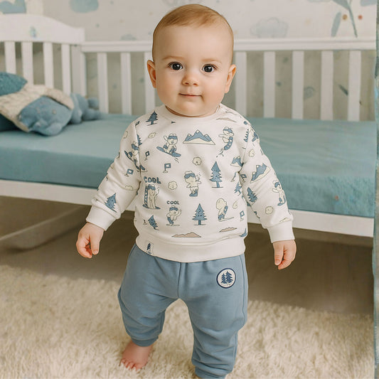 OLLYPOP Baby Boys Cotton “Cool Adventure” Printed Sweatshirt & Jogger Pants Set (3M–3Y)